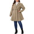 thumbnail image 3 of Agnes Orinda Women's Plus Size Coat A Line Notched Lapel Double Breasted Long Peacoat with Pockets 1X Khaki, 3 of 7