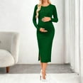 thumbnail image 6 of hengsof Maternity Long Sleeve Bodycon Dress Ruched Side Split Maxi Dress for Pregnant Women, 6 of 6