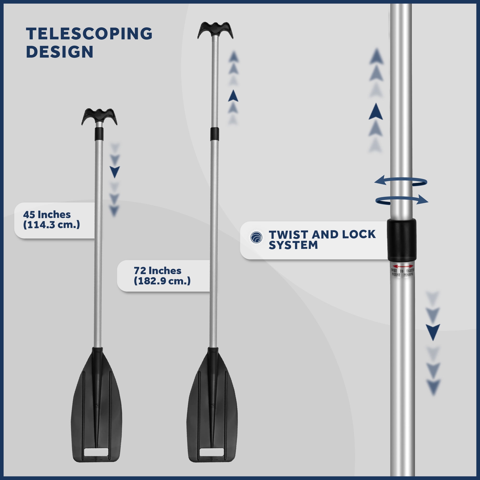 Five Oceans Kayak / Canoe Telescoping Paddle and Boat Hook, Black Extends 45 inches to 72 inches FO1885