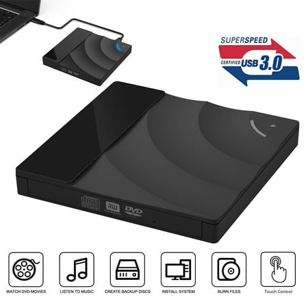 Cd Dvd Player For Mac External DVD Drive USB 3.0 Burner,Optical CD DVD RW Row Reader Writer Player Portable for PC Mac OS Windows 10 7 8 XP Vista (Black) ()