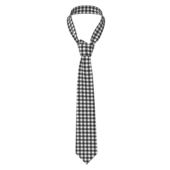Naloa Black White Plaid Print Solid Color Tie Formal Necktie for Men，Suitable for business, daily life, work