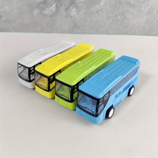 MesaSe 4pcs Pull-Back Mini Bus Toy Cars for Youngsters - Durable Plastic Assorted Colors - Perfect Pocket-Sized Gift for Youngsters