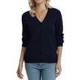 thumbnail image 4 of QUALFORT Women’s 100% Cotton Lightweight Button-Front Cardigan Sweater，v neck Long Sleeve Knit, 4 of 7