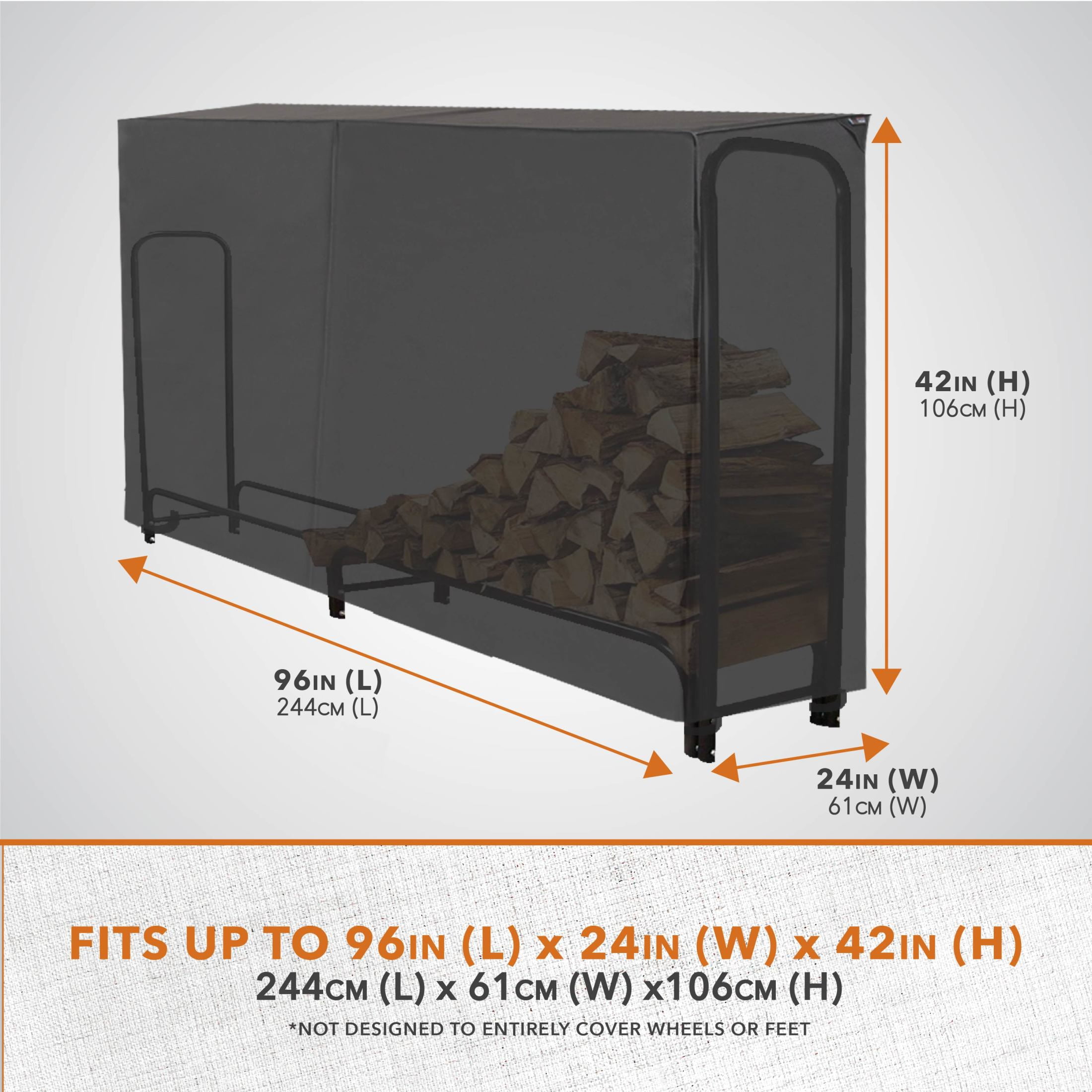 Modern Leisure Monterey 8 Feet Outdoor Log Rack Cover, 96" L x 24" W x 42" H, Black
