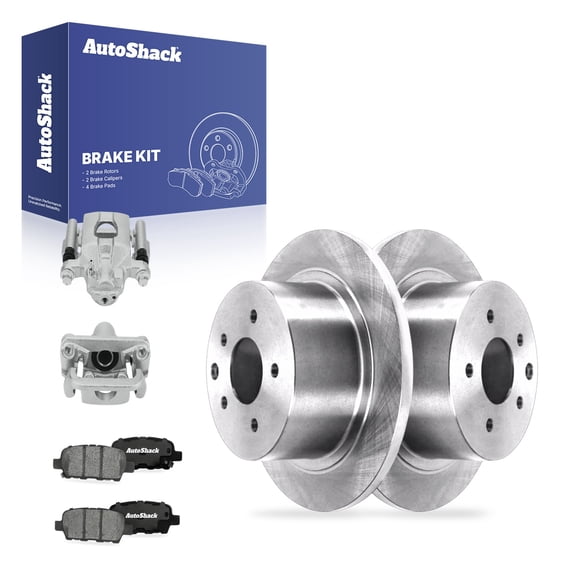 AutoShack Rear Brake Rotors, Ceramic Pads & Calipers for Nissan, Sentra 2013-2019 Juke 2011-2017, AWD FWD L4 1.6L 1.8L - 11.48" (291.6 mm), 5-Lug