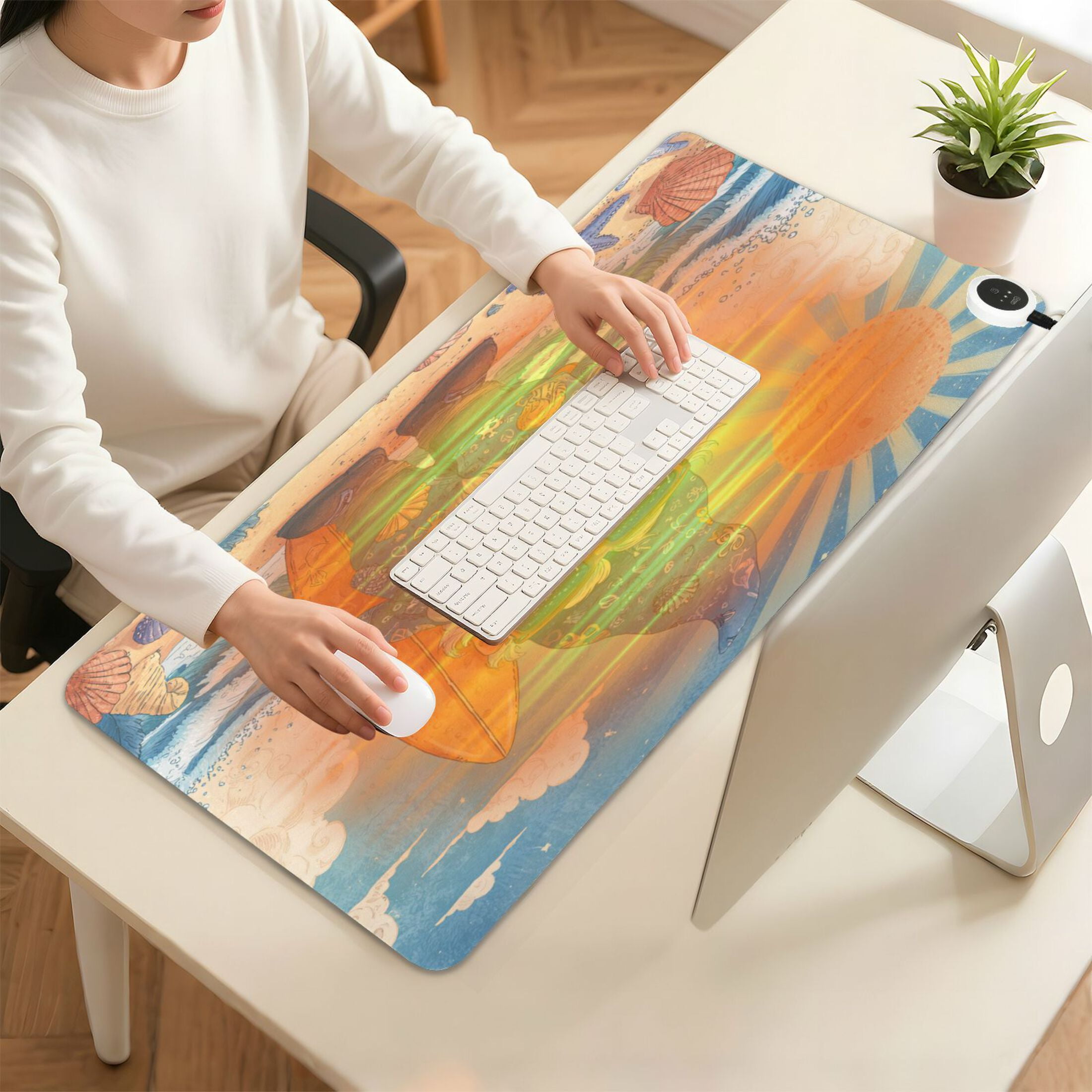 Wobogo Summer Dwarf Heated Mouse Pad Extra-Large Desk Mat With 3 Heating Levels and 3-hour Auto Shut-Off Protection Ideal for Computer Keyboards Home Office Hand-warming Essential 31.5in × 13in