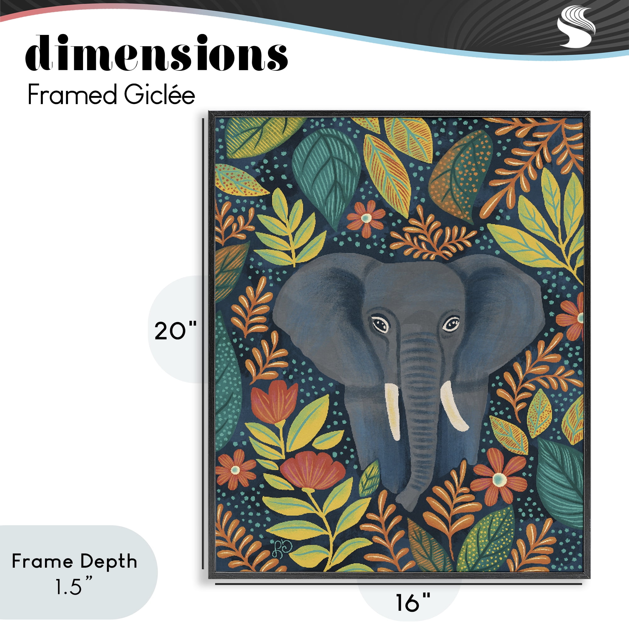 Stupell Industries Exotic Leaf Pattern Elephant Black Framed Giclee Art, design by Lisa R Dumm