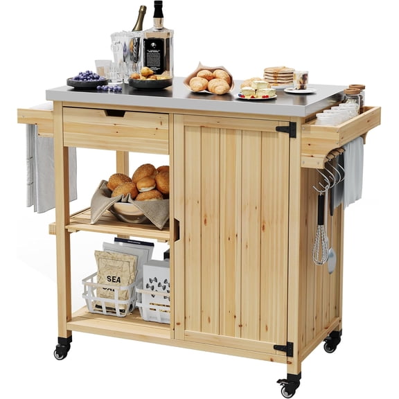 Ultimate Outdoor Grill Cart with Stainless Steel Top, 31.5" Heavy Duty BBQ Prep Table with Locking Wheels & 3-Tier Storage