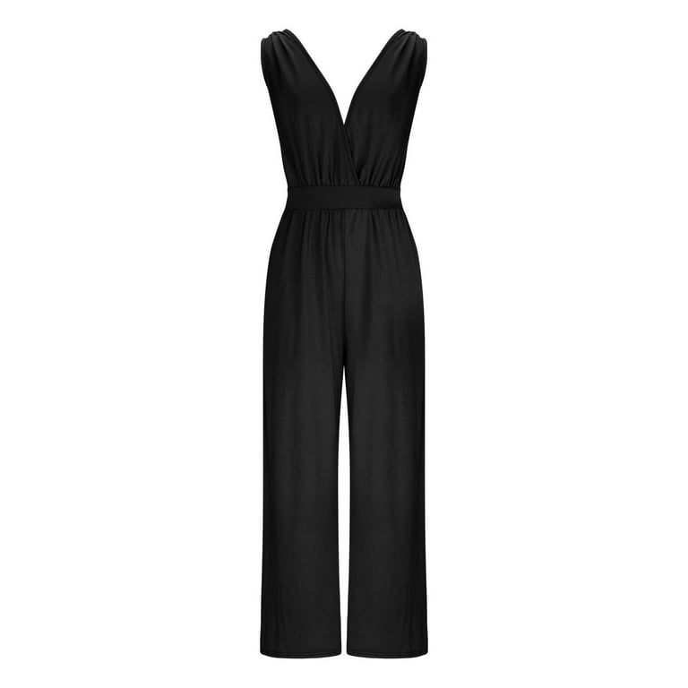 Black Jumpsuit Holiday Party Rompers LEBONYARD Plus Size Velvet
