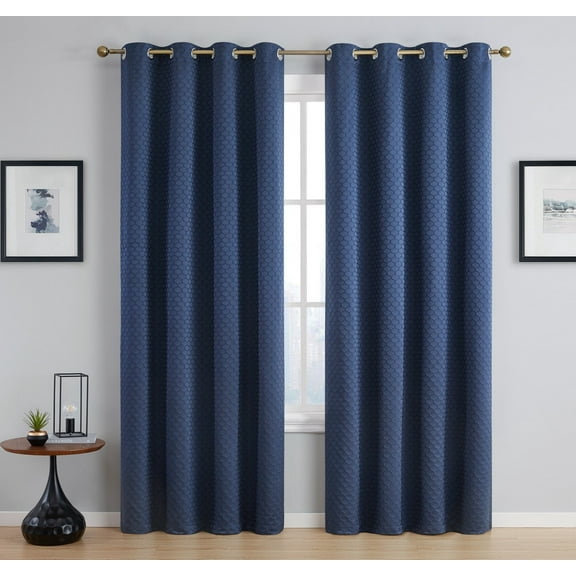 THD Passaic Geometric 100% Blackout Total Privacy Energy Efficiency Window Treatement Grommet Curtains - Set of 2