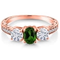 thumbnail image 3 of Gem Stone King 18K Rose Gold Plated Silver 3-Stone Ring Chrome Diopside Moissanite (1.82 Cttw), 3 of 6