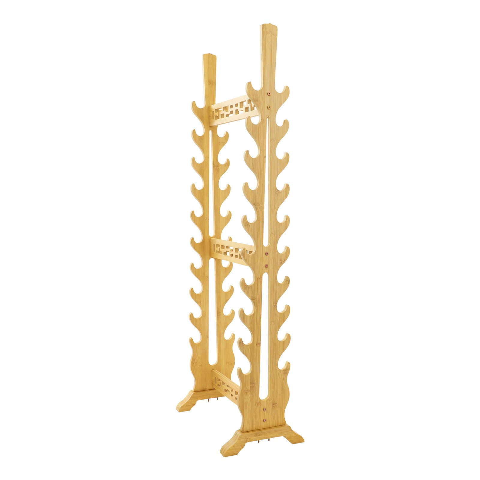 Double Sided Sword Stand, 10 Tiers Floor Standing Katana Display Rack, Natural Bamboo Wood Sword Holder for Samurai Swords, Weapon Storage, Home Decor