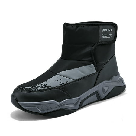 

Boys Mens Snow Boots Waterproof Fur Lining Velcro Ankle Boots for Big Kid