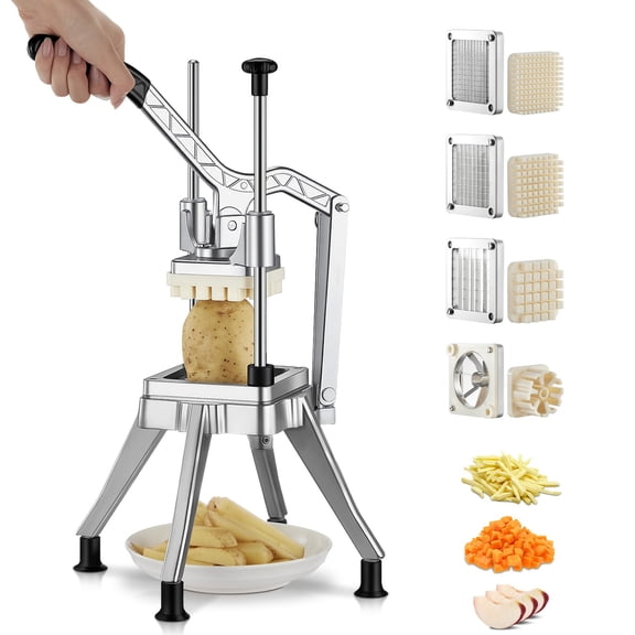 FOHERE Commercial Vegetable Fruit Chopper, W/6-Wedge Slicer&1/4″&3/8″&1/2" Blade Professional Food Dicer French Fry Cutter Onion Slicer Stainless Steel For Tomato Peppers Potato Mushroom