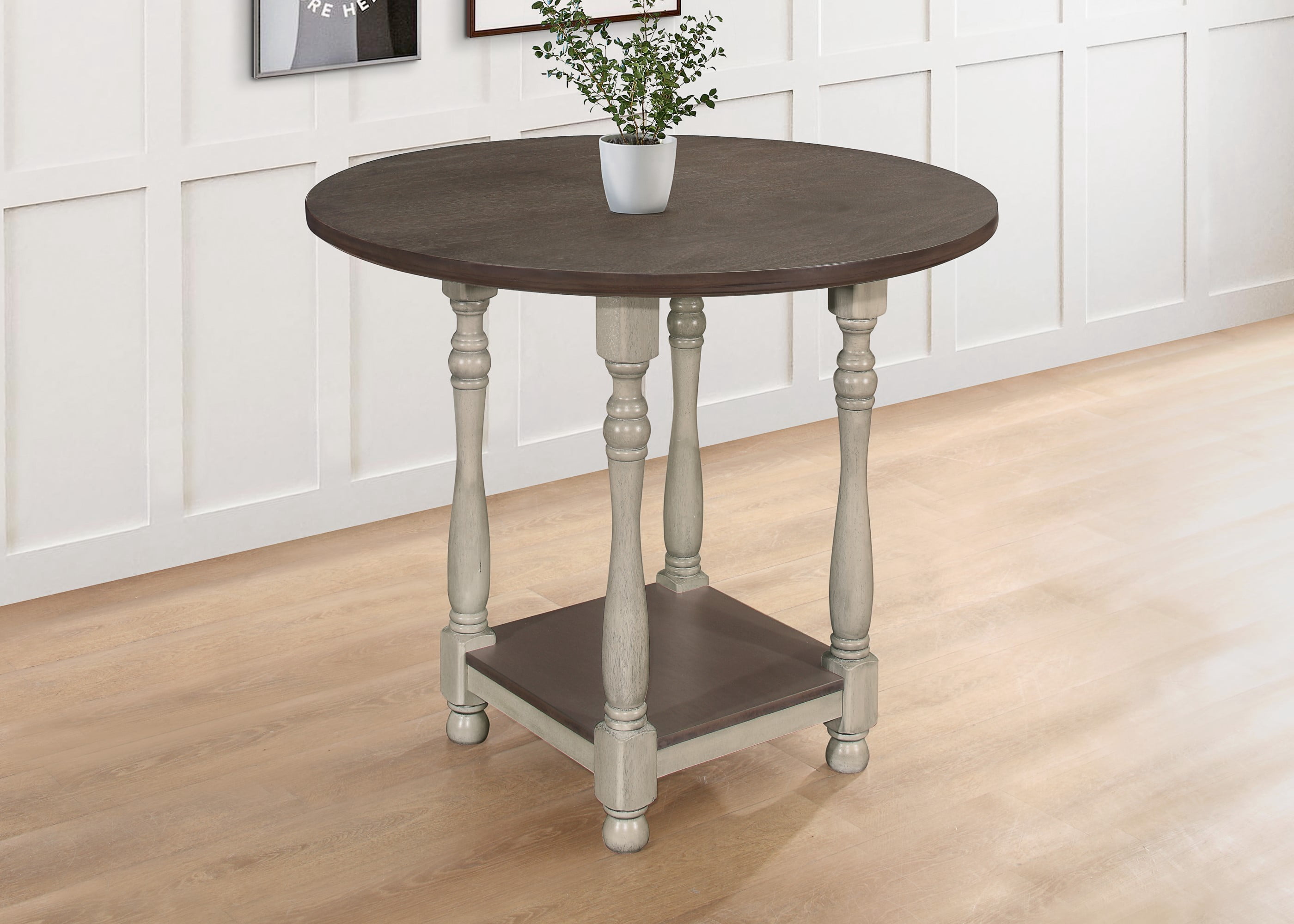 Home Design Ashley Antique Gray/Taupe Round Counter Table with Square Storage Shelf, Turned Legs, Two-Tone Design, Traditional Style, Durable Wood Construction, Space-Saving Design