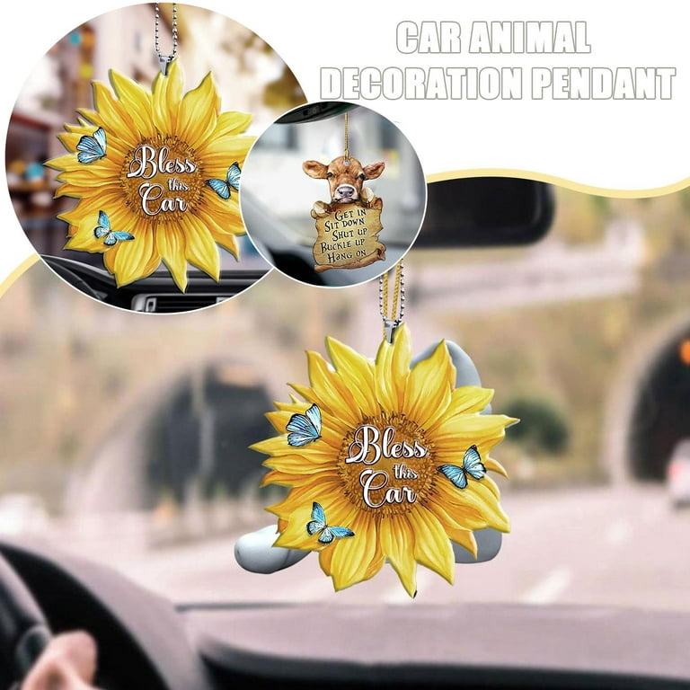 pulunto Sunflower and Butterfly Rear View Mirror Hanging Ornament for Women  Charm Interior Acrylic Pendant Car Interior Accessories Q1Y9 