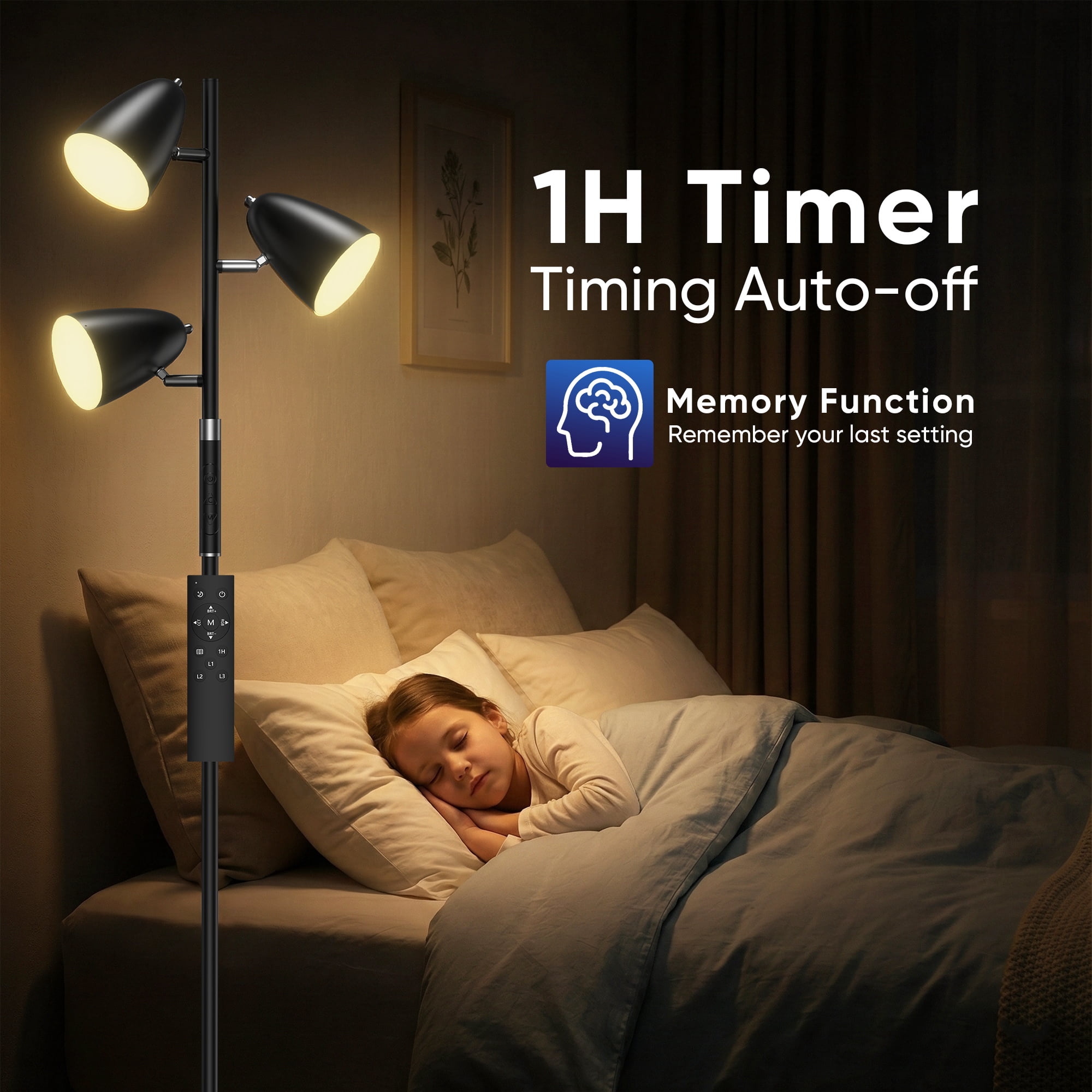 70" Modern Floor Lamp for Living Room, Tree Floor Lamp for Bedroom with 4 Colors Changing& RGB Mode, Remote and Touch Control Stepless Dimmable, Black