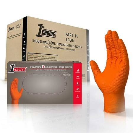 1st Choice Nitrile Heavy Duty Industrial Disposable Gloves, Large, Orange,
