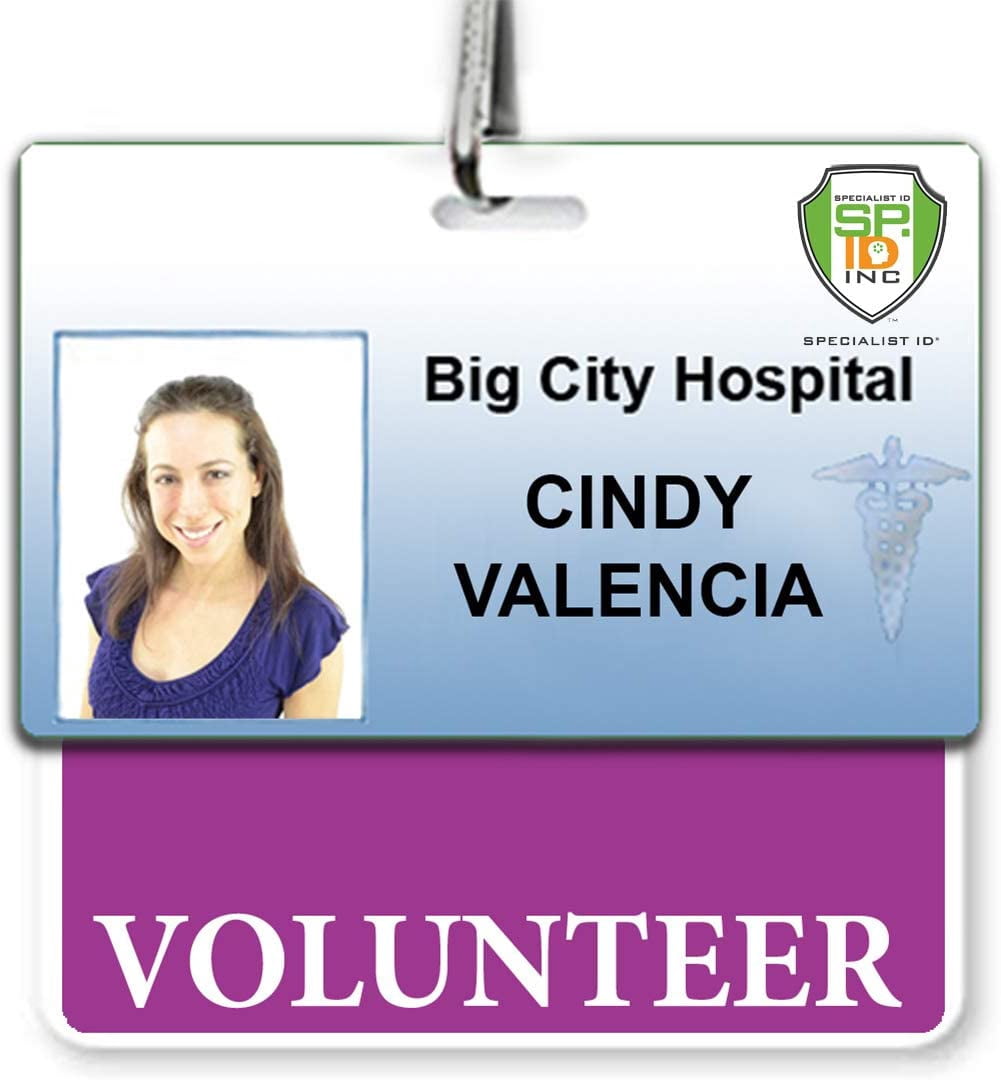 Bulk 25 Pack - Purple Volunteer Badge Buddy - Horizontal - Heavy Duty Spill Proof & Tear Resistant Cards - 2 Sided- Quick Role Identifier ID Buddies for Volunteers - USA Printed - by Specialist ID