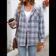 thumbnail image 5 of Sudadera con Capucha A Cuadros Estilo para Mujer, de Larga, con Botones y Cordón, Informal, para Otoño, con Bolsillo. Azul XXL, 5 of 10