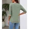 thumbnail image 5 of Women's Casual 3/4 Sleeve Shirts Lace V Neck Color Block Dressy Tops Trendy Hollow Floral Blouses T Shirts S-XXL, 5 of 13