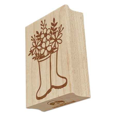 Rain Boots with Flowers Rectangle Rubber Stamp Stamping Scrapbooking Crafting - Small 1.7in