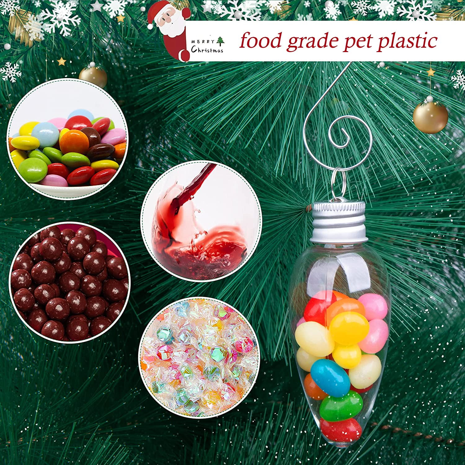 EBAOKUUP 24 PCS Christmas Booze Balls, Fillable Booze Tree Ornaments with S Hook, Light Bulb Ornaments for Crafts, Clear Plastic Xmas Decoration Boozes Ball for Xmas Home Party Decor