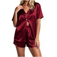 thumbnail image 4 of IUYRTFE Women's Satin Pajama Set V-Neck Short Sleeve Button Down Top and Shorts 2 Piece Sleepwear, 4 of 7