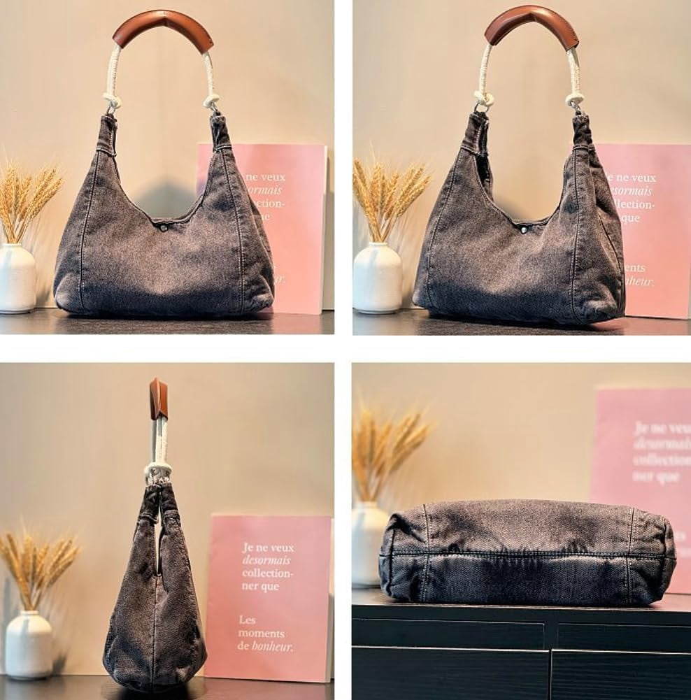 Denim Tote Bag Large Capacity Jean Purses for Women Handbags Soft Shoulder Ladies Purses
