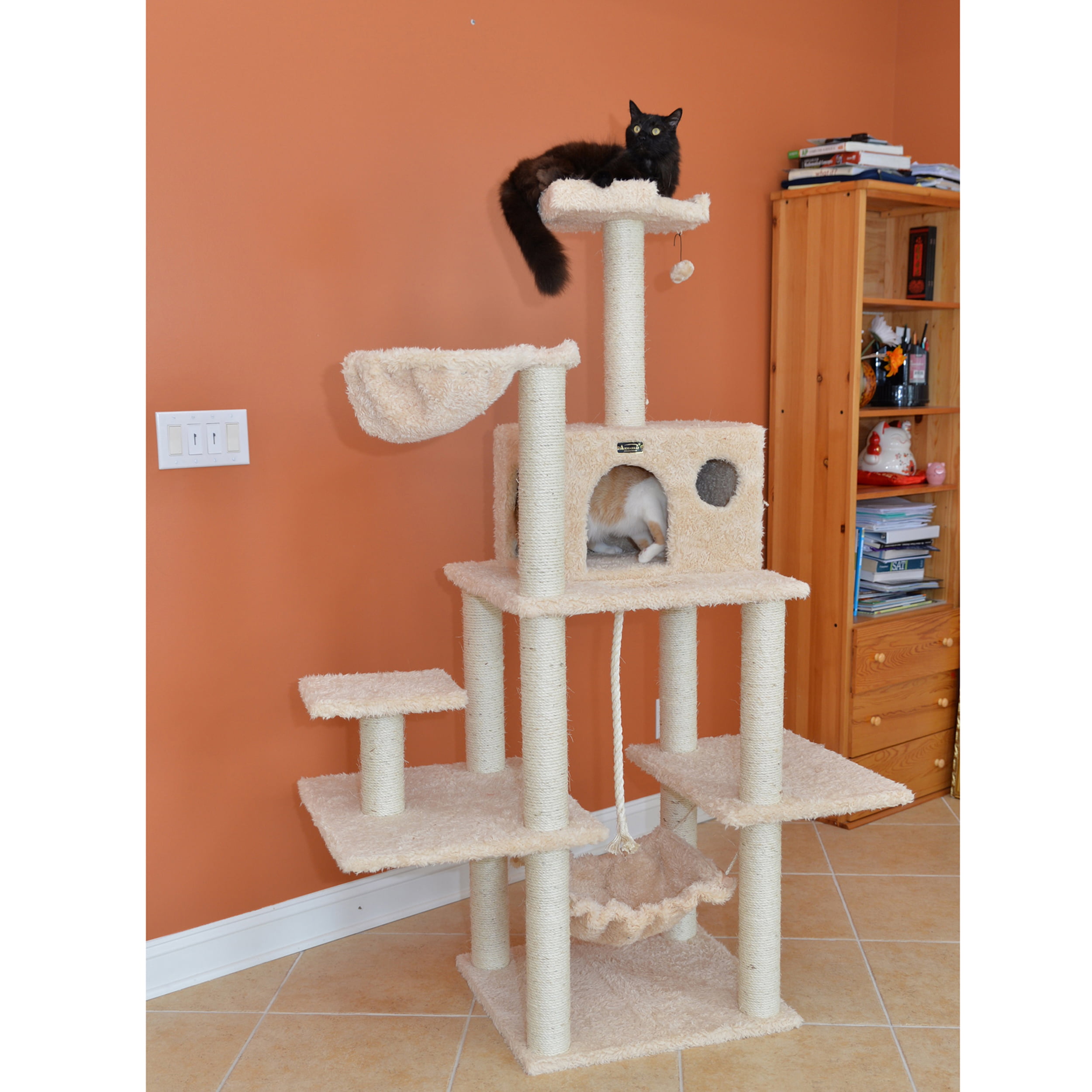 PawHut 52 Multi-Level Cat Tree Kitten Playhouse Kitty Activity Center Scratching Post Rest Condo with Hammock Beige