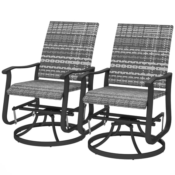 Homiyad Wicker Rattan Swivel Patio Glider Chair Set of 2, Outdoor Glider Chair with Steel Frame, High Back, Gray