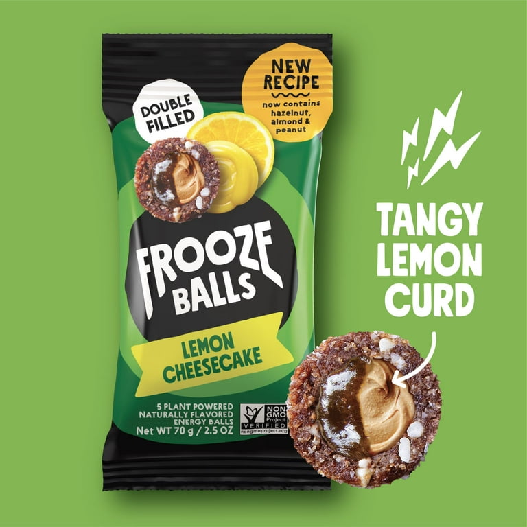 Frooze Balls Lemon Cheesecake. Plant-Powered, Double-Filled Energy Balls.  Healthy Vegan Snacks, Gluten-Free, non-GMO (8 count, each with 5 balls).