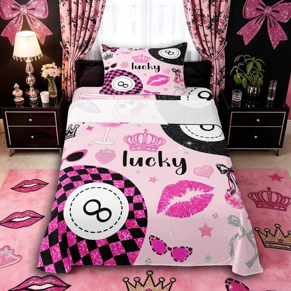 Erosebridal Kids Teens Sport Billiards Snooker Twin Sheet Sets 3pcs,Bling Glitter Print Bedding for Boys Girls,Lightweight Room Decor