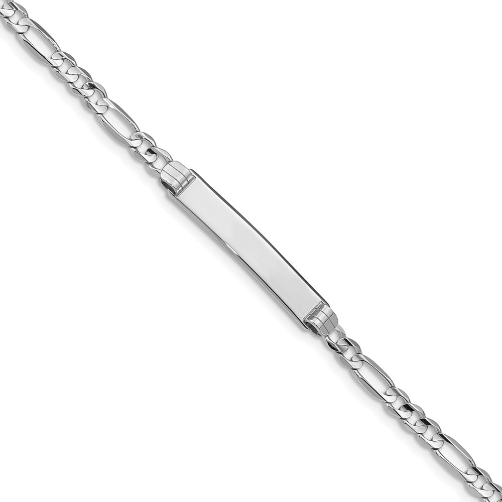 Solid 14k White Gold Figaro Link ID Bracelet 5mm with Secure Lobster Lock Clasp