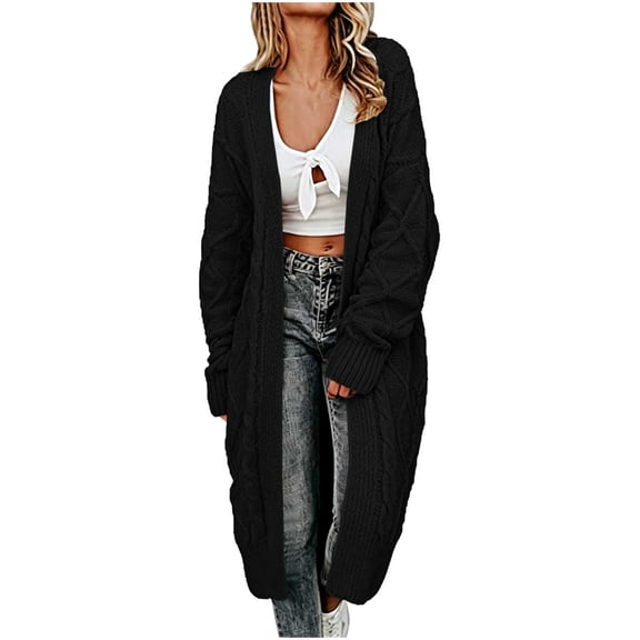 Oksale Long Cable Knit Cardigan for Women Plus Size Slouchy Long Sleeve Oversized Sweater Cardigans Duster Fall Open Front Winter Coats 2026 Black M