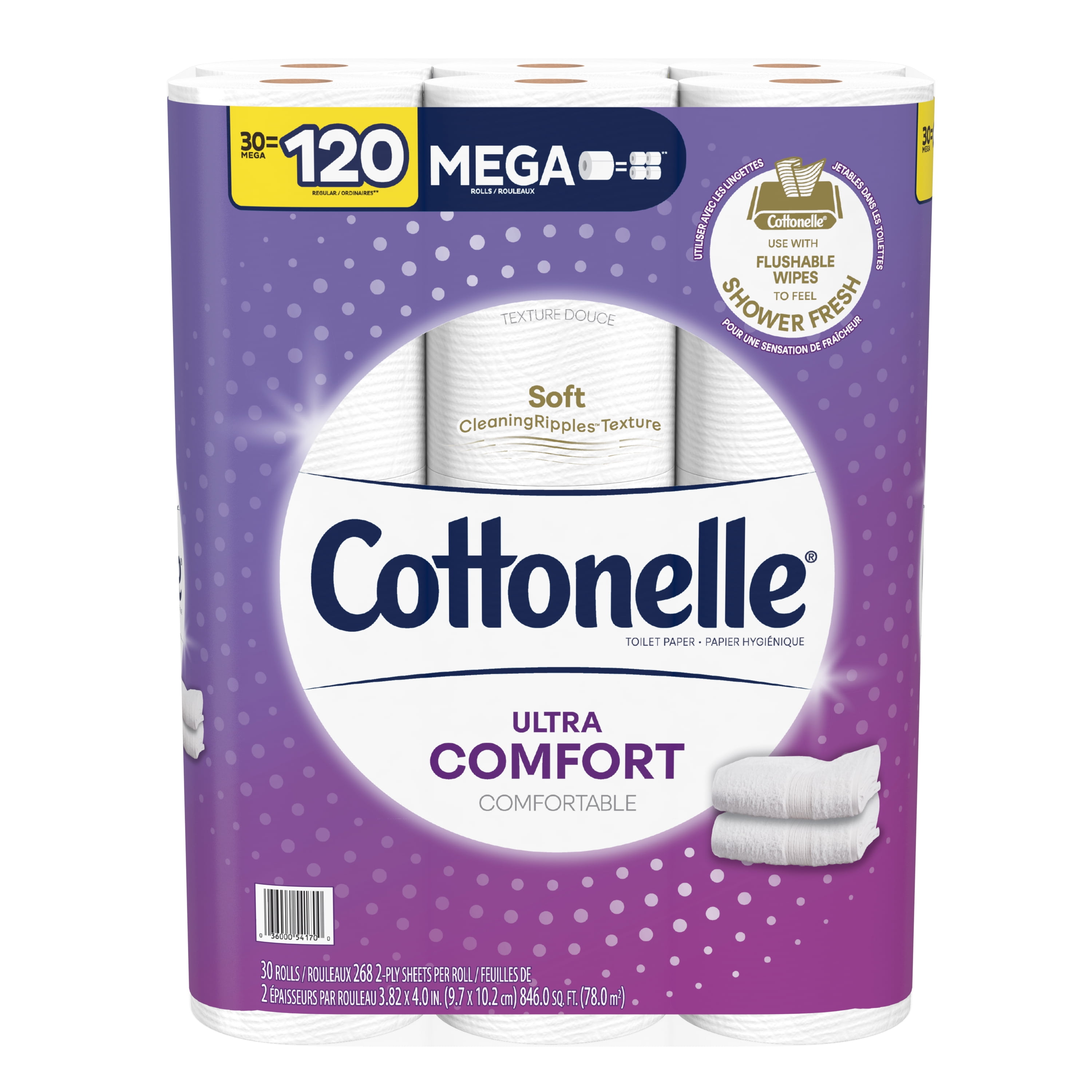 Cottonelle Ultra Comfort Soft Toilet Paper, 30 Mega Rolls