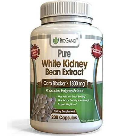 100% Pure White Kidney Bean Extract 1800mg serving (200 Capsules) Best Carb and Fat Blocker & Starch Intercept Supplement For Weight (Best Womens Weight Loss Supplement)