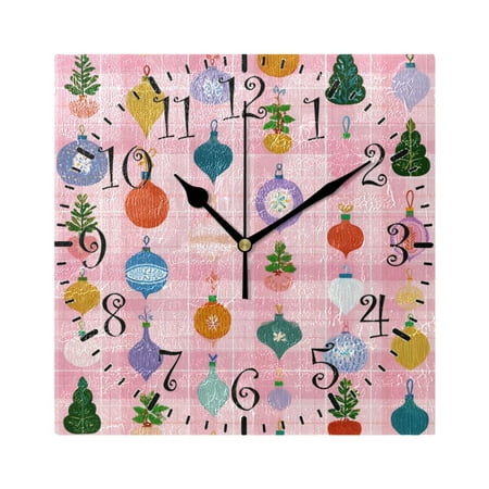 7.78in Square Artistic Wall Clock Dual-Purpose Tabletop & Hanging Decor Silent Non-Ticking Clocks for Home Office christmas Ornaments Pattern