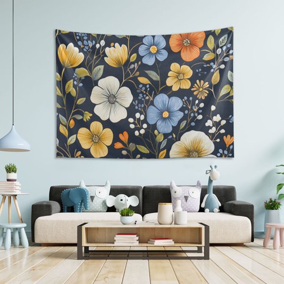 Yayeee Tapestry Wall Hanging for Bedroom 60" x 40" Living Room Home Wall Art Decor, Navy Floral Pattern
