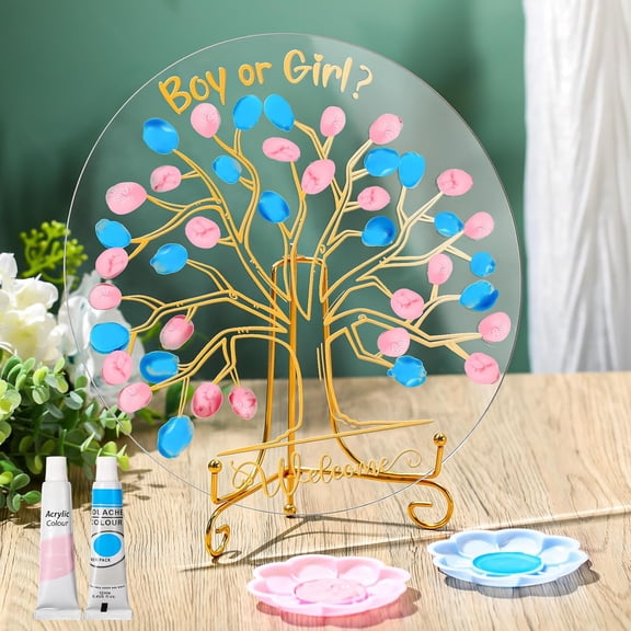 Osmanthus Gender Reveal Fingerprint Tree Boy or Girl Party Ideas Baby Shower Guest Book Party Game Gender Reveal Decoration Supplies Baby Shower Sign in for He or She Keepsake(Classic)