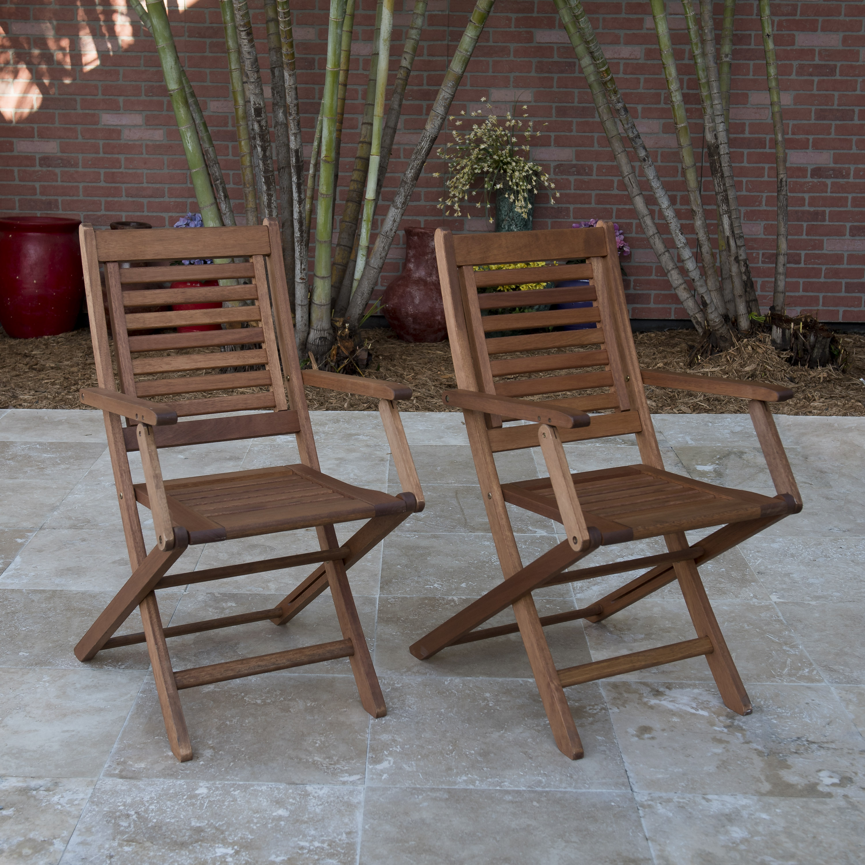 Amazonia Milano 2 Pieces Folding Armchairs | Eucalyptus Wood | Ideal for Outdoors and Indoors, Brown - image 4 of 5