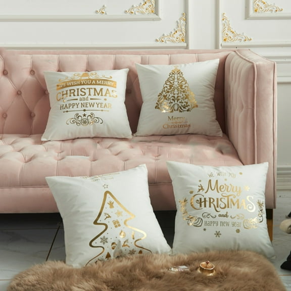 LYCAQL Christmas Pillow Covers 18x18 Set of 4 Xmas Cream Gold Velvet Bronzing Snowflake Reindeer Decorative Pillow Case Winter Merry Christmas Holiday Decor Throw Cushion Case for Home Couch
