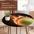 thumbnail image 4 of Tennis Round Tablecloth, Fitted Table Cover with Elastic for 55"-60" Round Tables, Modern Sport Glowing Ball Black Background Table Cloth Outdoor Indoor Dinning Party Waterproof Tablecloths, 4 of 7