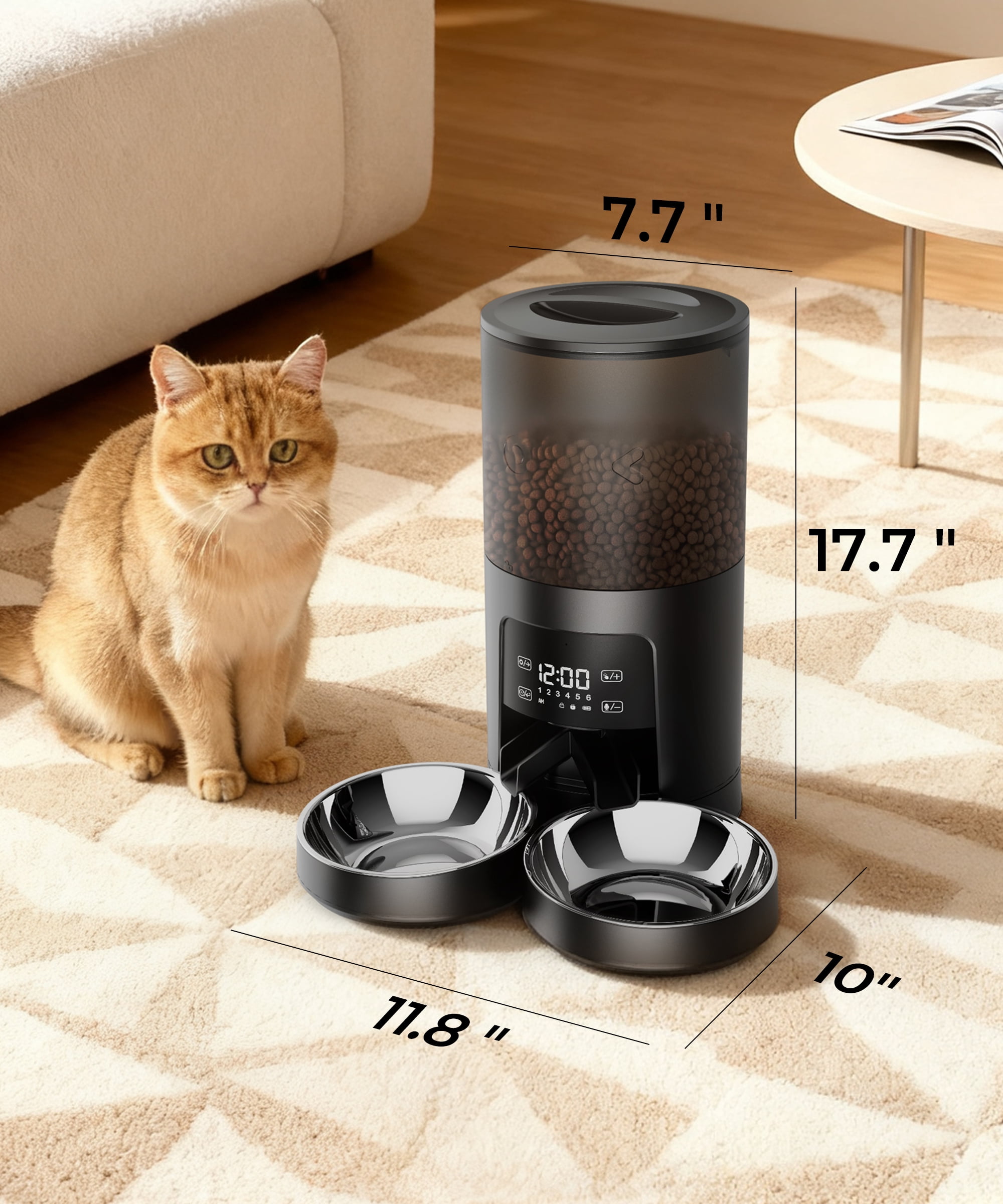 Tolobeve Automatic Cat Feeder for 2 Cats, 2-Way Splitter Timed Cat Dry Food Dispenser with 2 Bowls