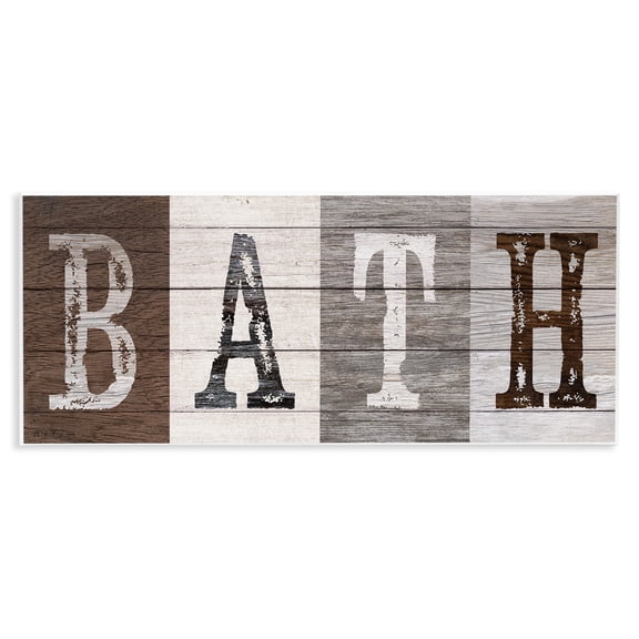 Stupell Industries Rustic Bath Letters Quotes and Sayings Painting Unframed Art Print Wall Art, 17 x 7