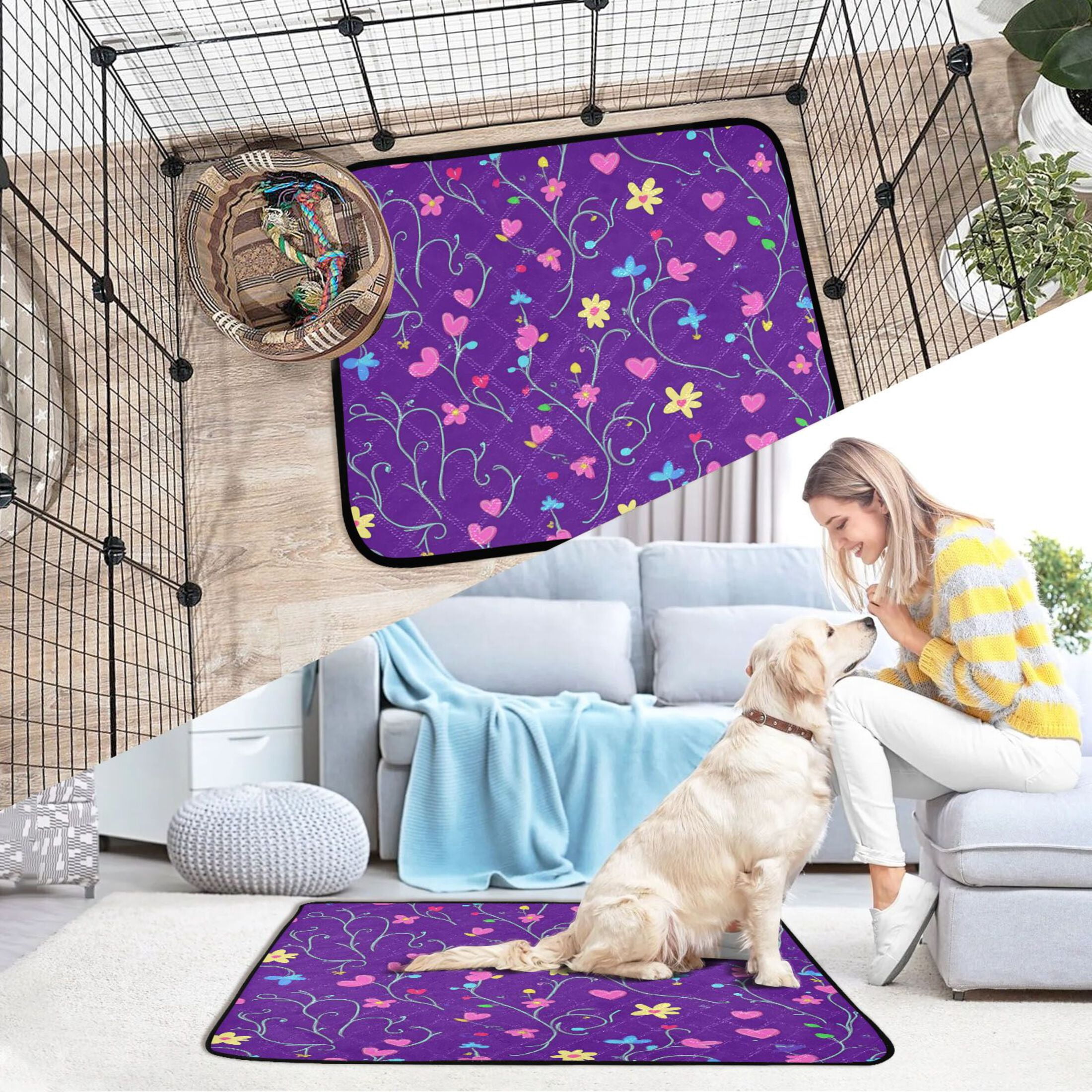 Washable Pet Pee Pads with Super Absorbent Reusable Training Pads for Dogs & Cats Small Pink Hearts