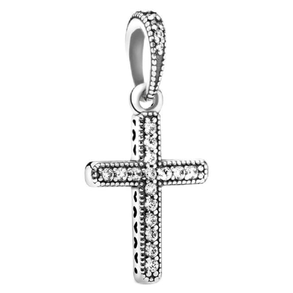 925 Sterling Silver Sparkling Cross Dangle Charm for Bracelet Charms Bangle Pendant Jewelry