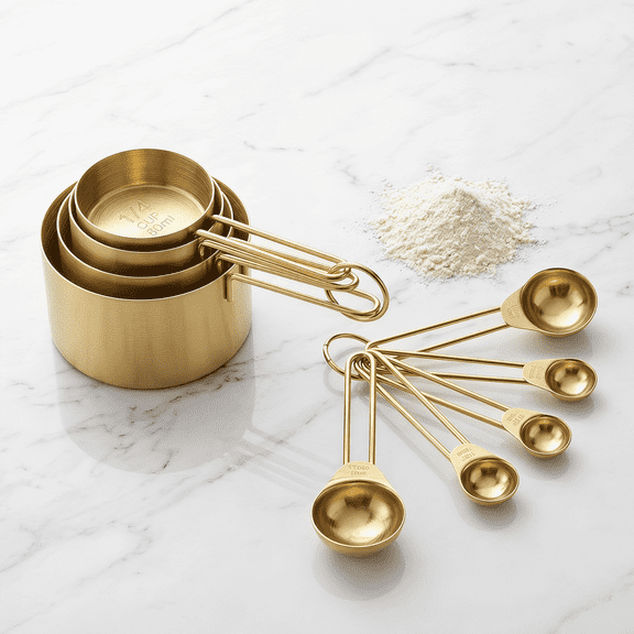 Measuring Cups and Spoons Set, 8PCS Stainess Steel Metal Measuring Cups, Gold Finish, Ideal for Cooking and Baking