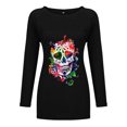 thumbnail image 3 of MAWCLOS Femmes Longline Haut Bas Ourlet Quotidien Crâne Imprimé Tunique Blouse Noir S, 3 of 3
