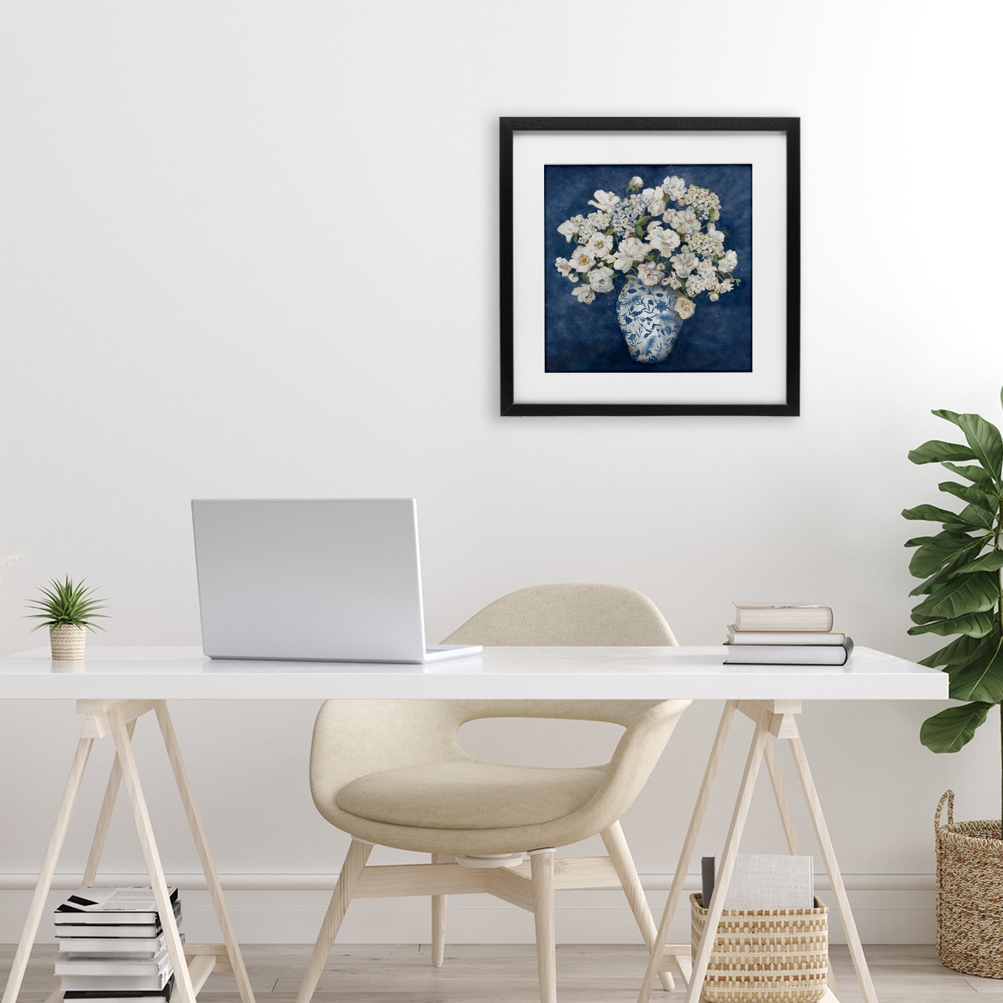 Stupell Industries Classic Blue Chinoiserie Vase Black Framed Print Under Glass, design by Charlene Olson
